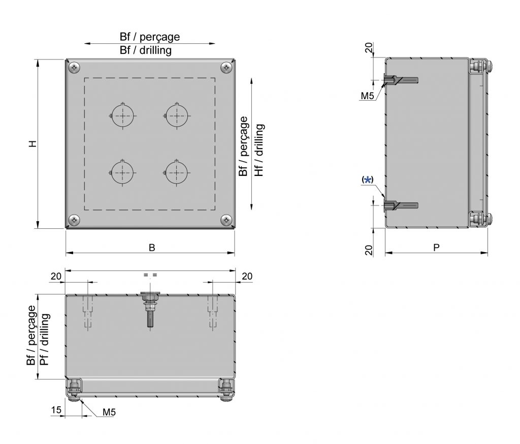 DESSIN TECHNIQUE BOÎTES À BOUTONS-POUSSOIRS SC.X