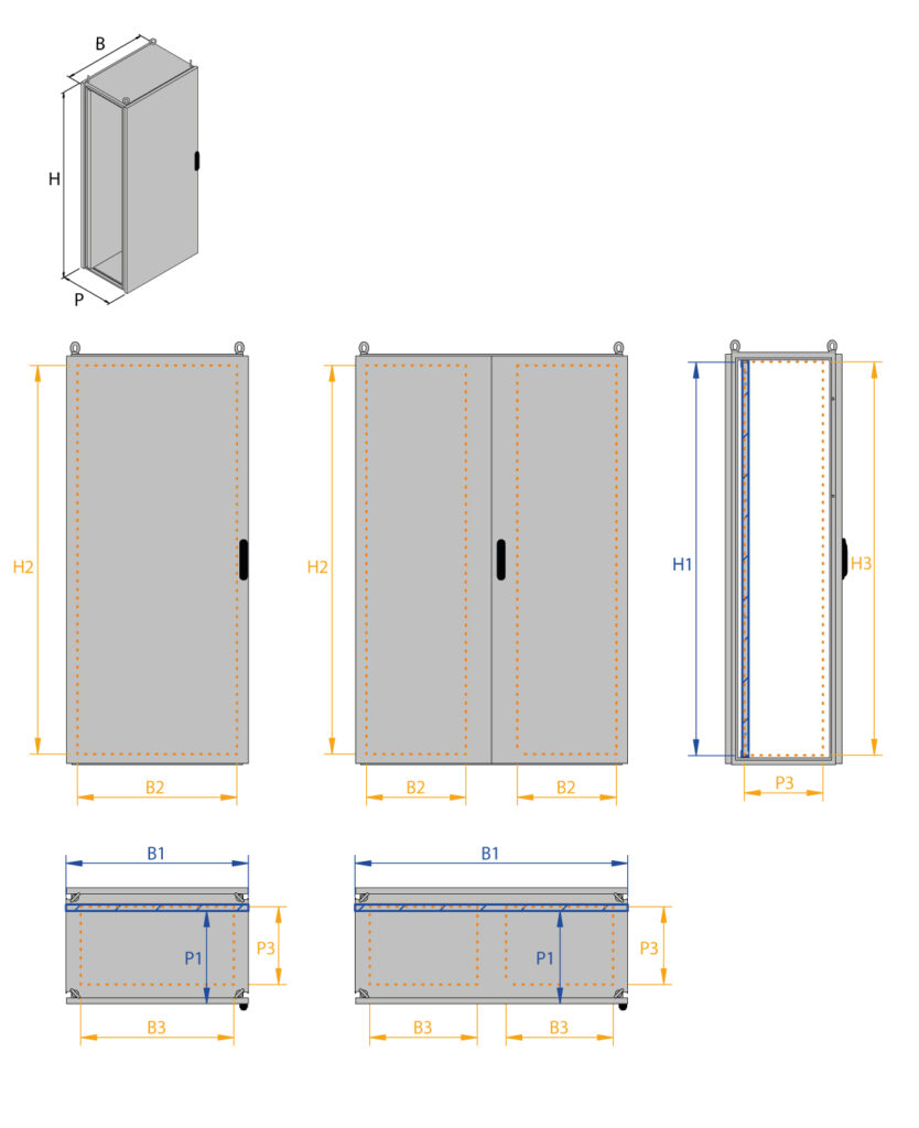 Technical drawing - MC MODULAR FLOOR-STANDING ENCLOSURES